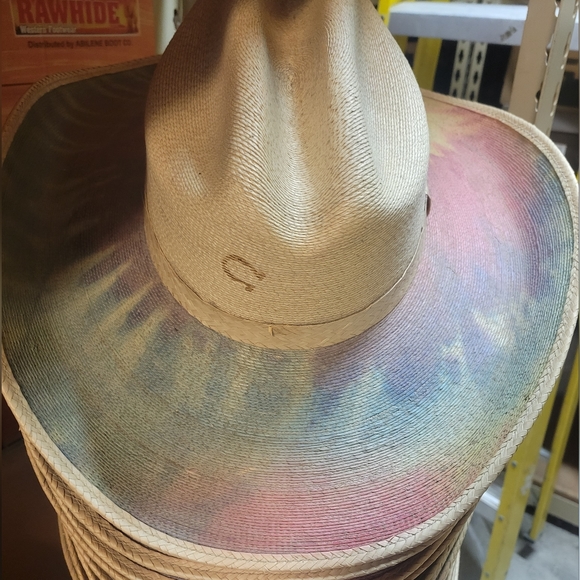 Charlie One Horse Tularosa rainbow tie- dye palm straw hat new - Picture 2 of 5